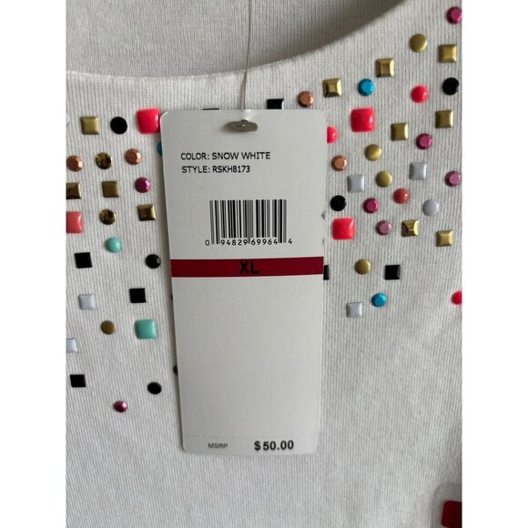 Rafaella Womens Snow White Sparkle Sweater Embellished Knit Top Pullover Sz XL - Picture 9 of 11